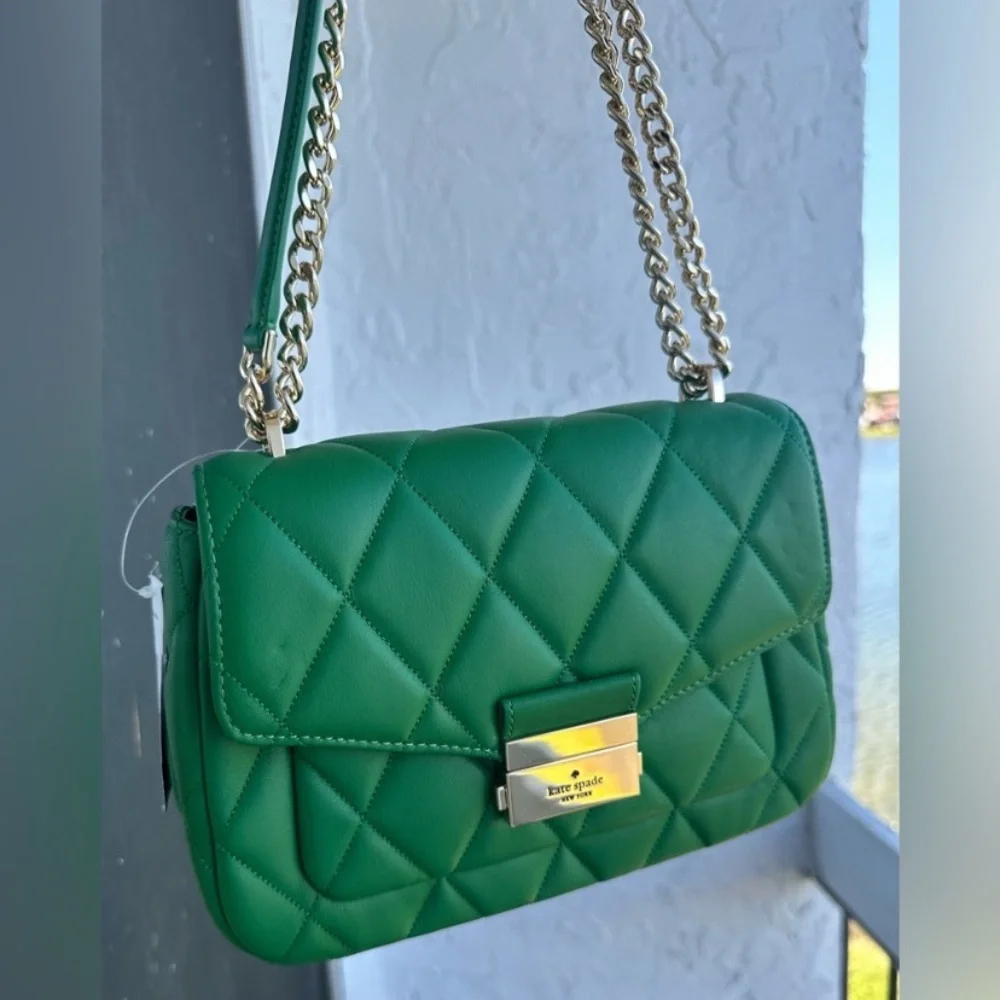 Kate Spade Carey Smooth Leather Quilted Small Flap Shoulder Bag, Green